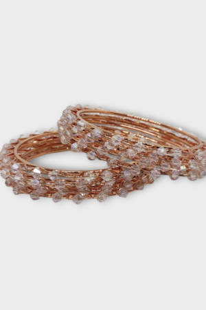 Beads Stud Metal Bangle/Kangan, Set of 8 Pieces, Rose Gold Tone
