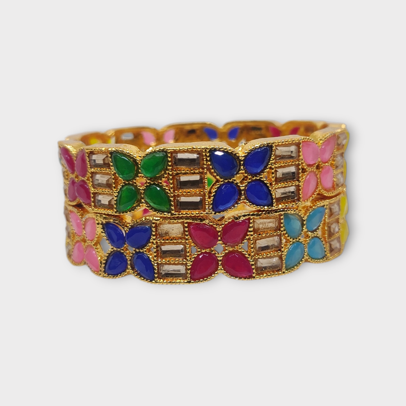 Mazak Metal Bangle/Kangan, Pack of 1 Pair (2 Pieces), Gold Tone, Multi Color - Image 2