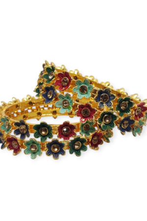 Mazak Metal Bangle/Kangan, Pack of 4 Pieces, Gold Tone, Multi Color