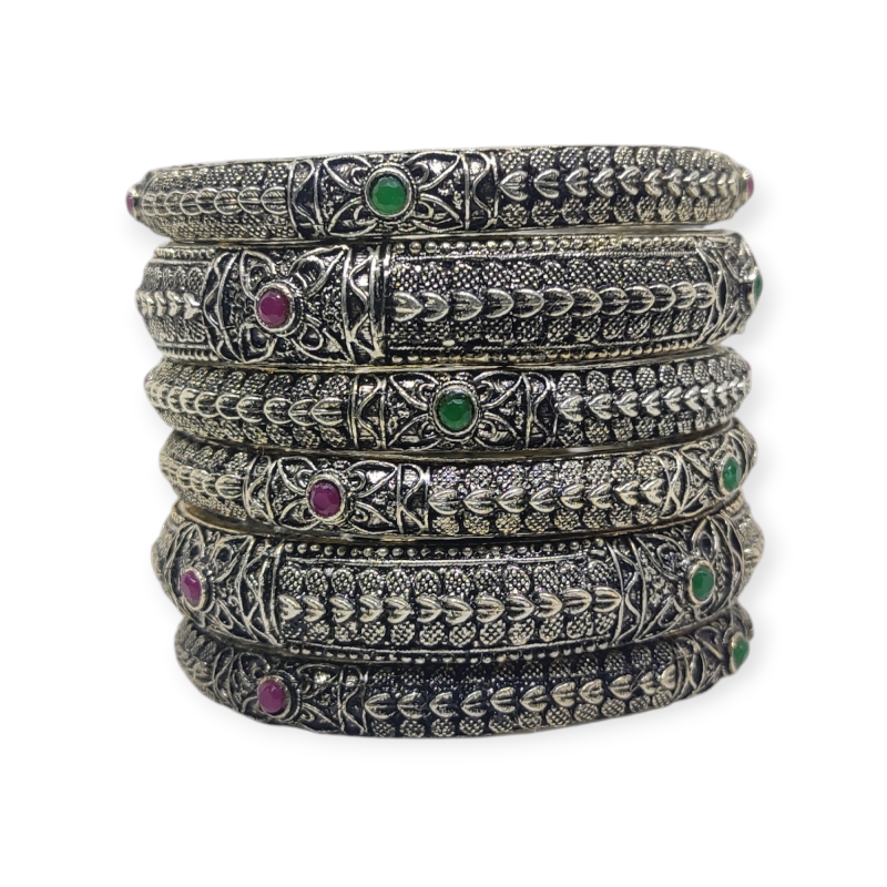 Mazak Metal Bangle/Kangan, Pack of 6 Pieces, Oxidized Silver Tone - Image 2