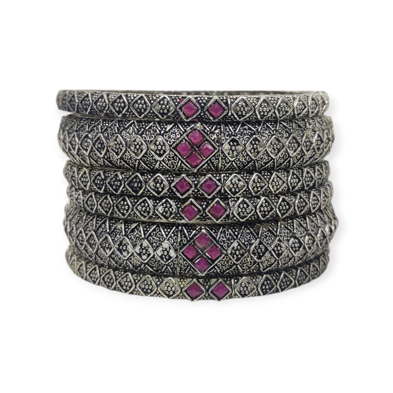 Mazak Metal Bangle/Kangan, Pack of 6 Pieces, Oxidized Silver Tone